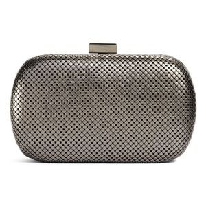 Clutch Bag by WHITING & DAVIS Lattice Hard Sided Metallic in Gunmetal